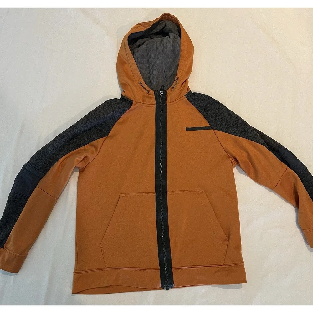 Russell Dri Power Orange/Gray Hooded Jacket Kids Youth Size L (10-12) Hoodie